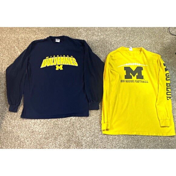 Gildan Other - Gildan Michigan Wolverines Long Sleeve Shirts Lot of 2 Size M Navy Yellow